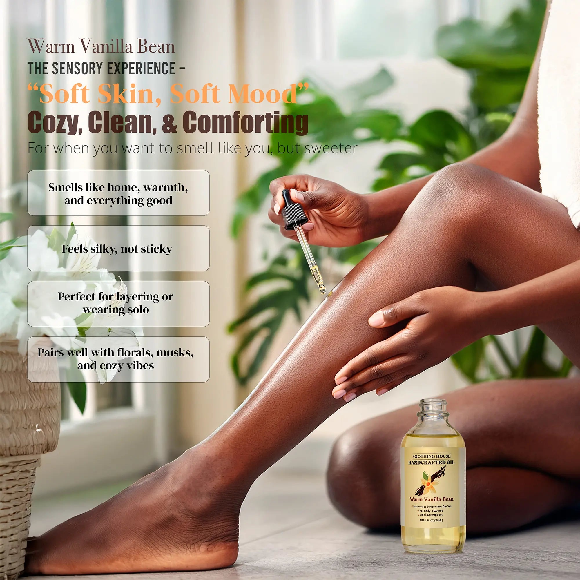 Handcrafted Warm Vanilla Bean Body Oil for Silky Smooth Skin