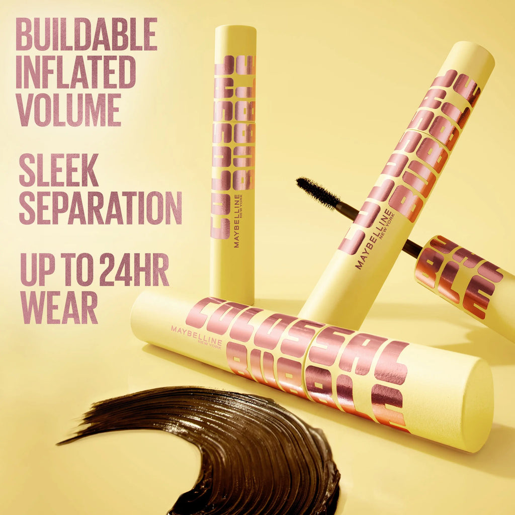 Colossal Bubble Mascara, get Buildable Volume and Length for Bold, Separated Lashes, for 24HR, Maybelline New York