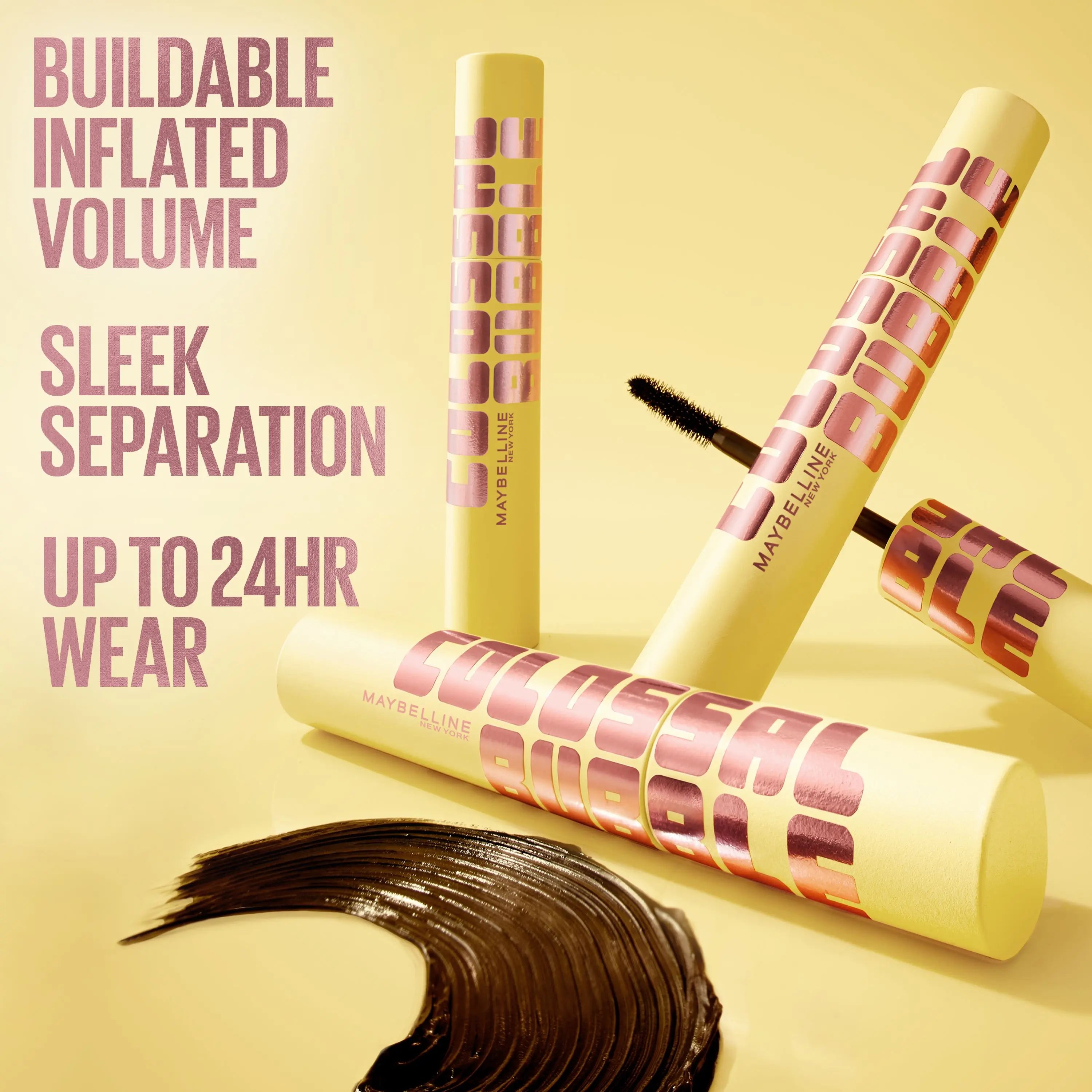 Colossal Bubble Mascara, get Buildable Volume and Length for Bold, Separated Lashes, for 24HR, Maybelline New York
